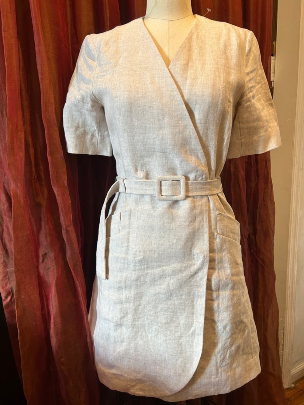 &OTHER STORIES Belted Linen mini dress in Beige